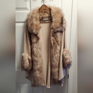 Elegant Tan Faux Fur Trimmed Sweater